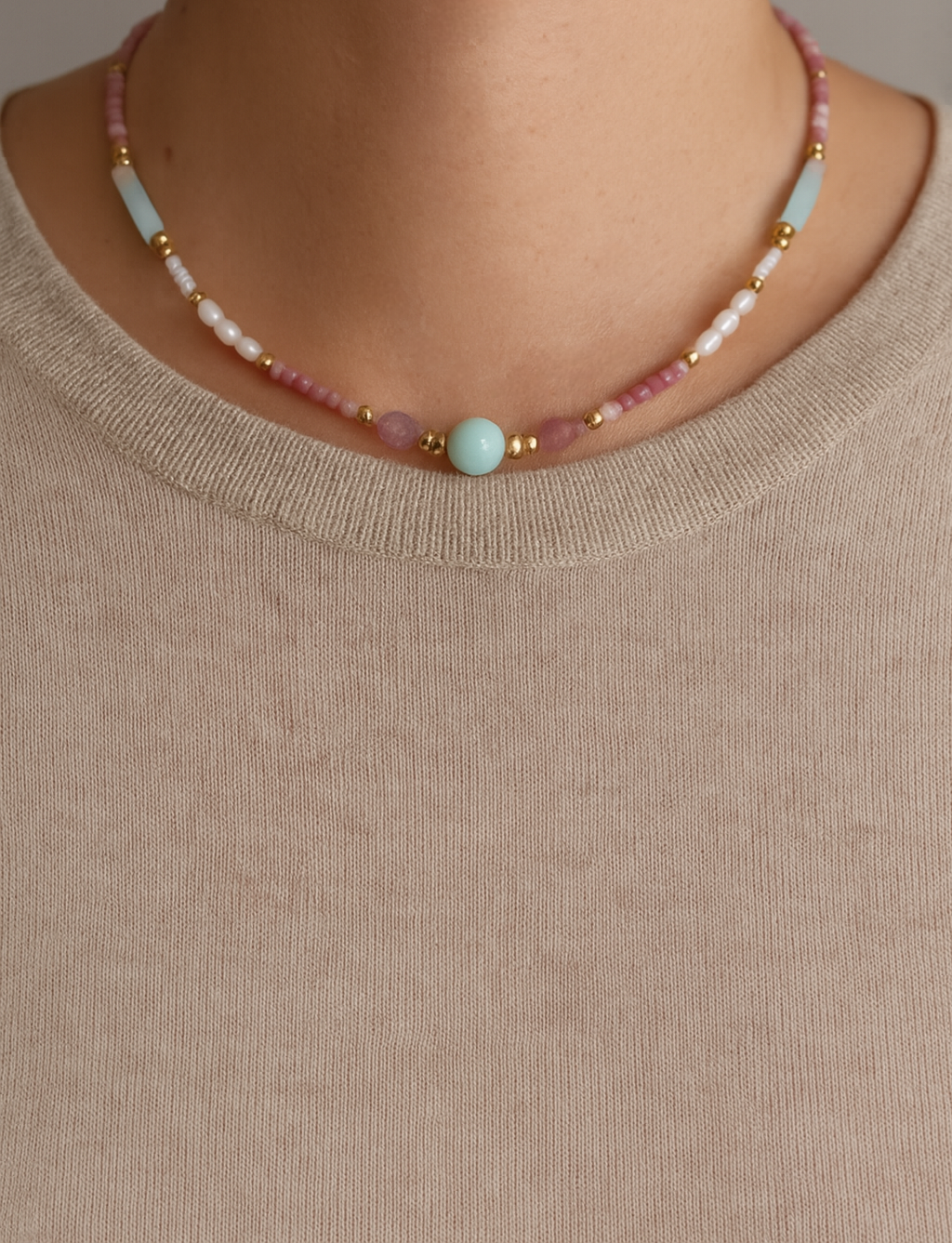 AYSEL NATURAL STONE & PEARL NECKLACE