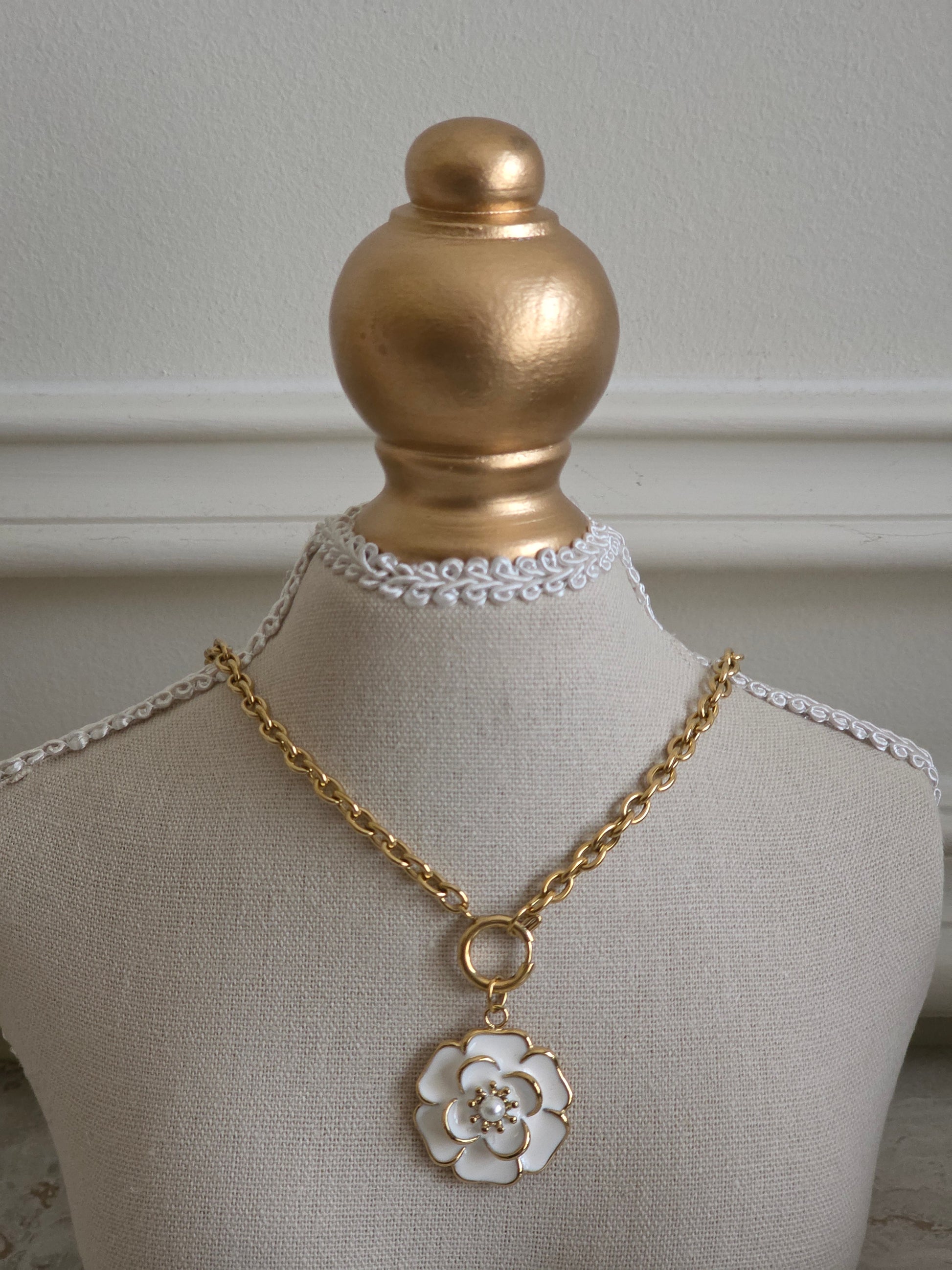 Gold statement flower necklace