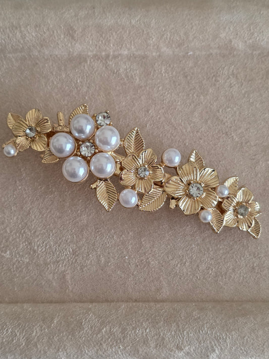 Gold Pearl flower hair clip