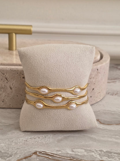 statement gold pearl cuff bangle