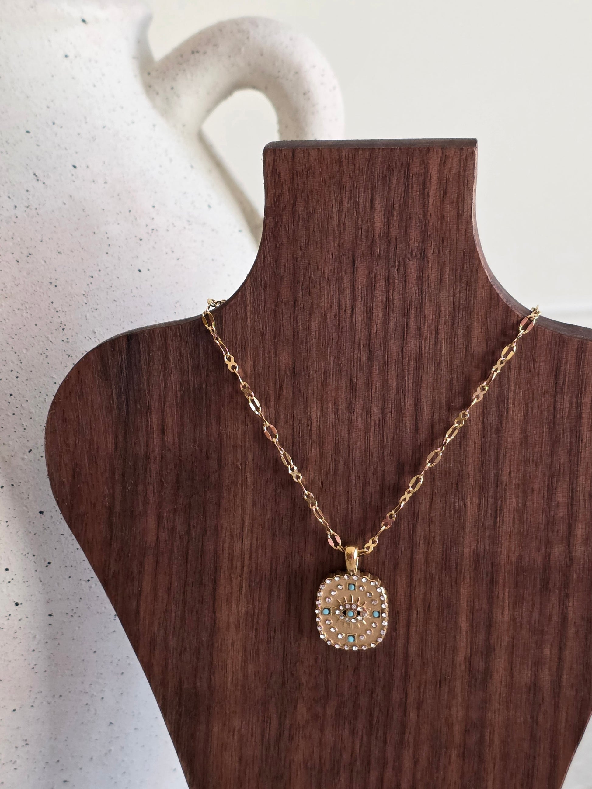 gold statinless steel evil eye necklace