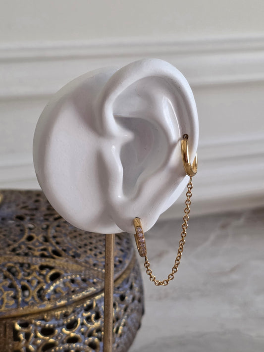 double gold hoops with chain