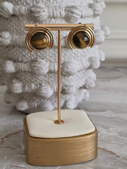 Gold tigereye statement earrings