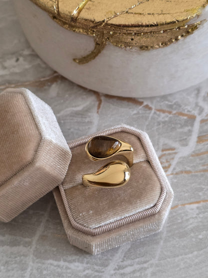 Gold tiger eye statement adjustable ring