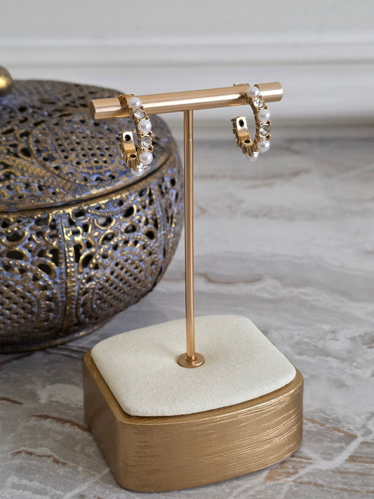 gold pearl and cubic zirconia hoop earrings