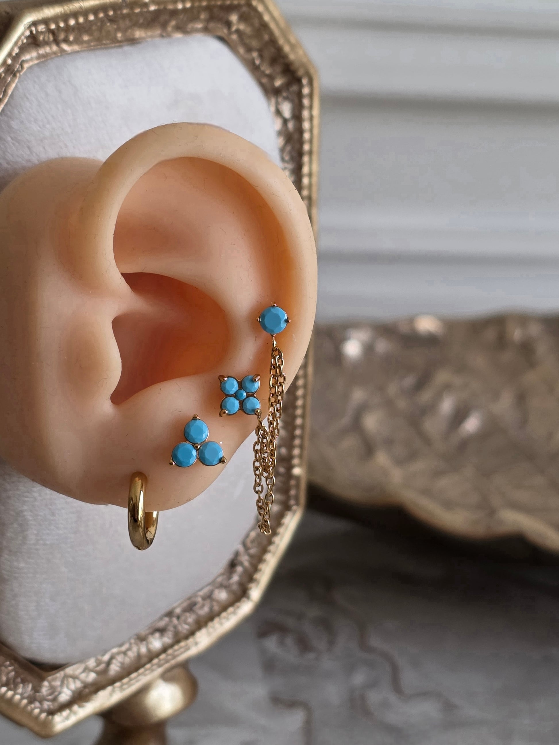 Turquoise enamel detailing set of 5 stud earrings