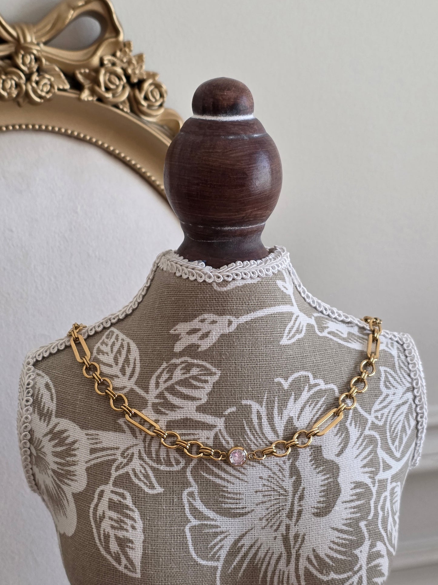 gold statement chain necklace with cubic zironia