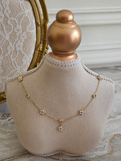 gold cubic zirconia flower necklace