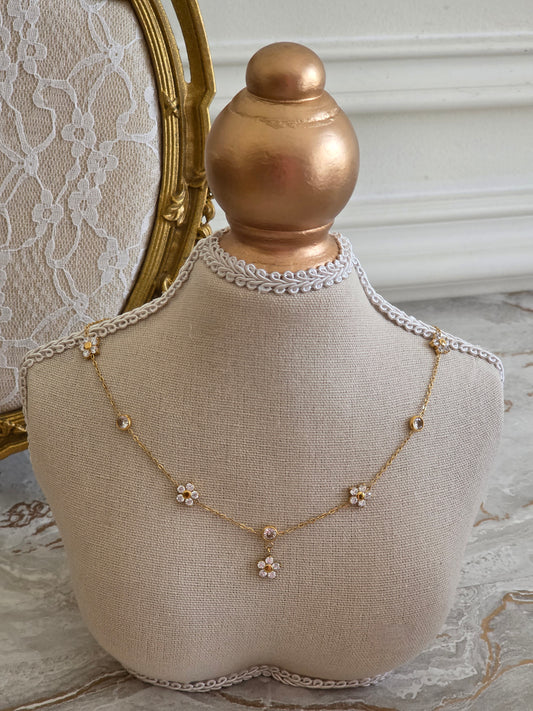 gold cubic zirconia flower necklace