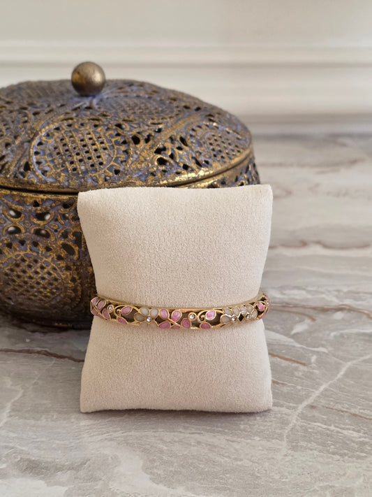 gold pink enamel and cubic zirconia bangle