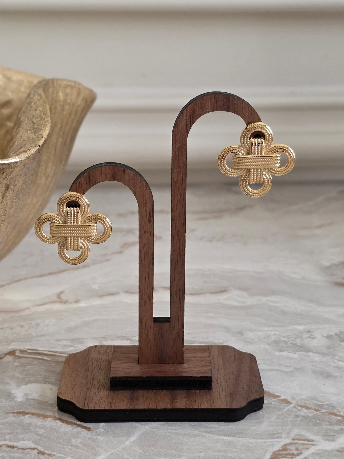 gold statement clover earrings