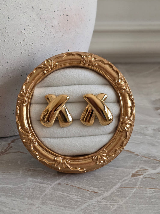 gold chunky statement criss cross earrings