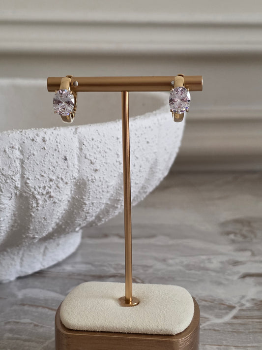 gold oval cut ceystal hoop earrings
