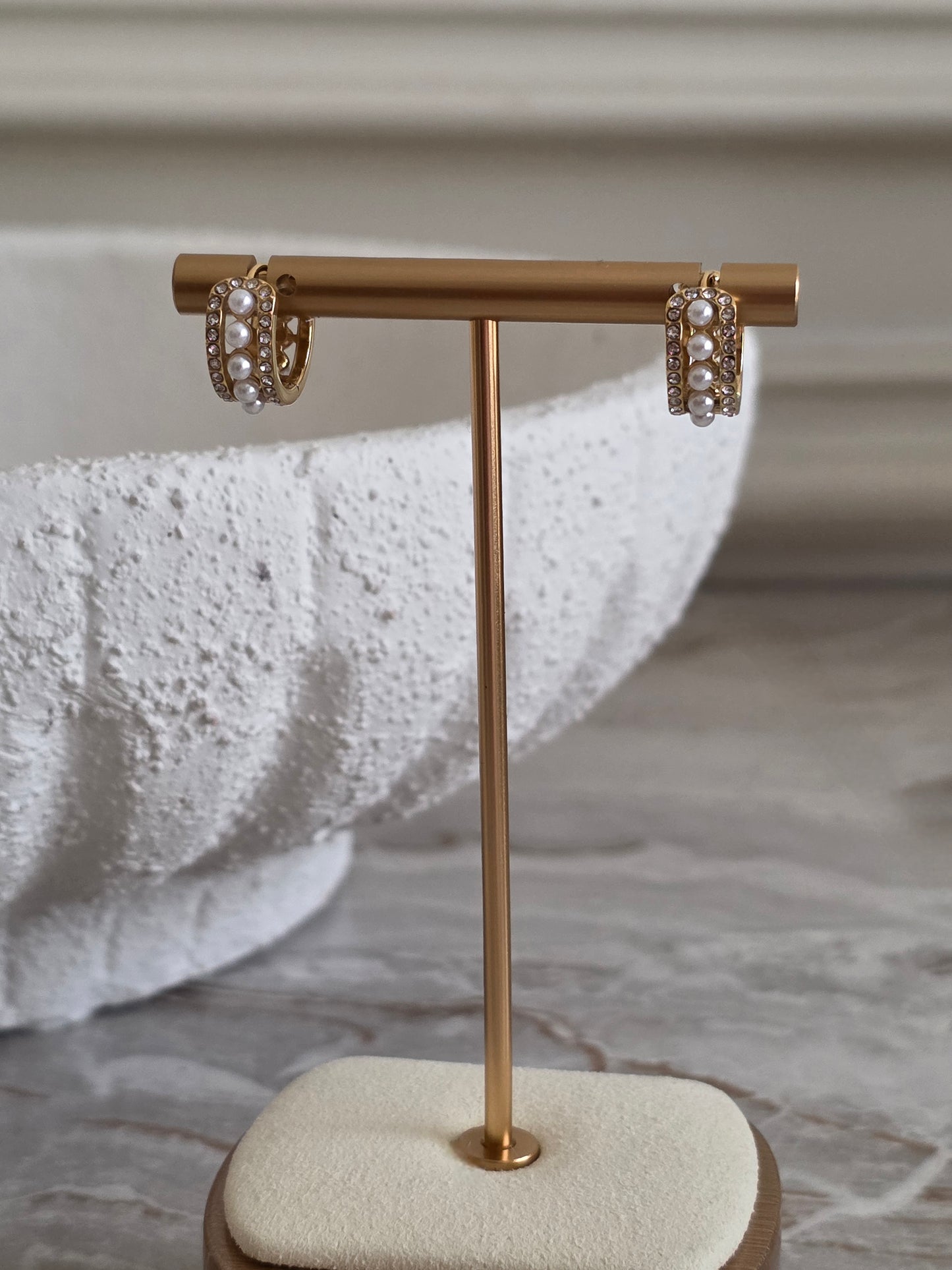 gold and pearl hoop earrings