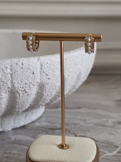 gold and pearl hoop earrings