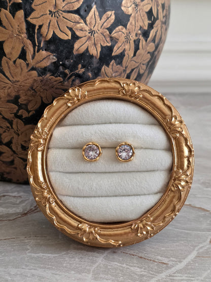 gold round cubic zirconia crystal earrings