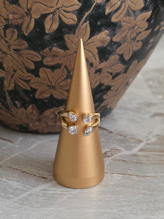 gold cubic zirconia adjustable statement ring