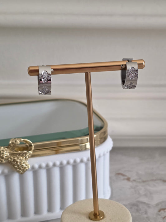 stainless steel clover hoop earrings