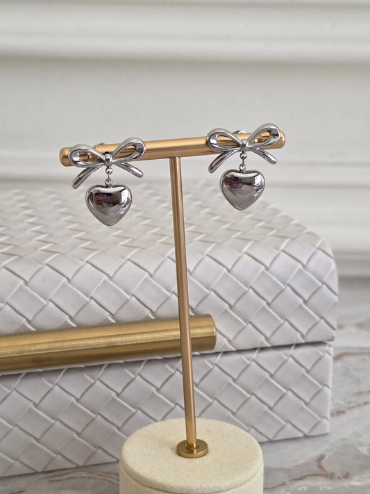 stainless steel heart bow earrings