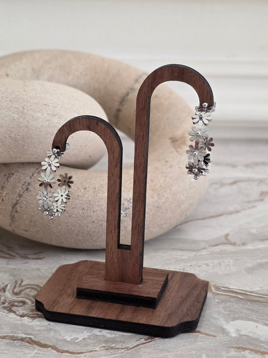 stainless steel flower hoop earrings