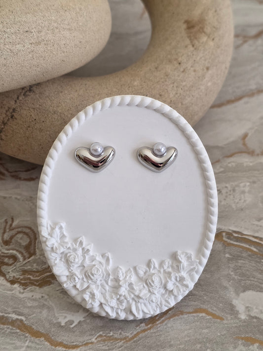 stainless steel pearl heart earrings