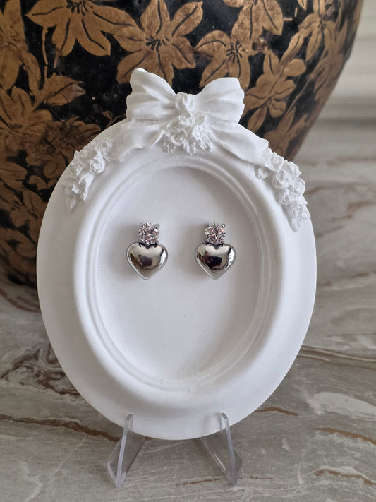 stainless steel cubic zirconia heart earrings