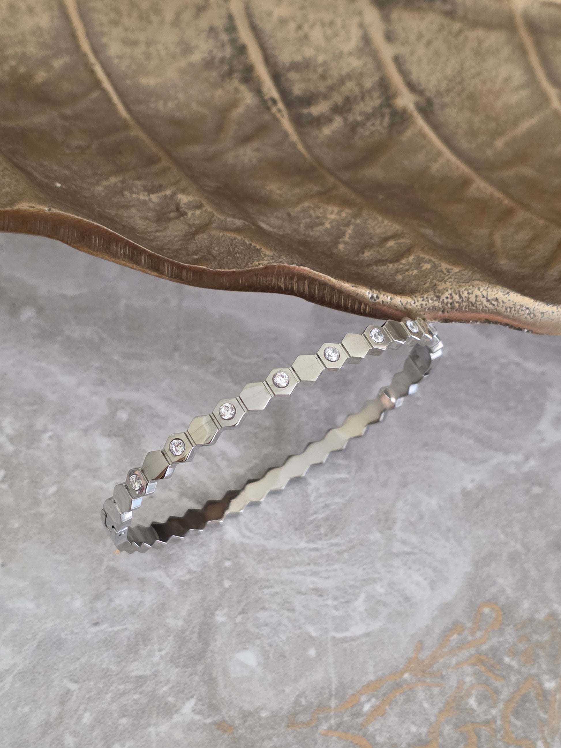 stainless steel bangle with cubic zirconia