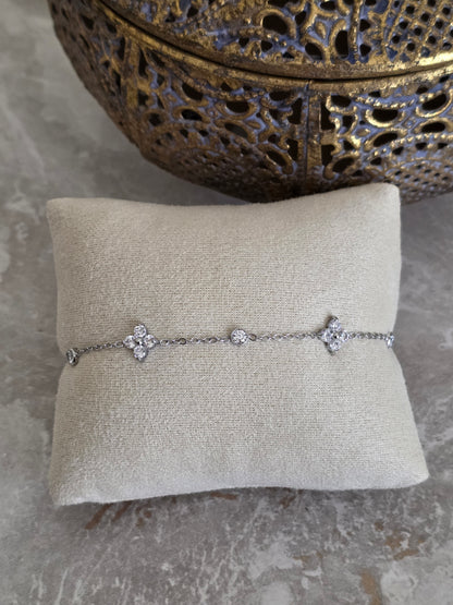 stainless steel cubic zirconia clover bracelet