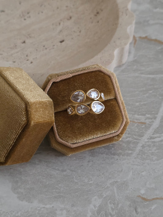 stainless steel adjustable crystal statement ring