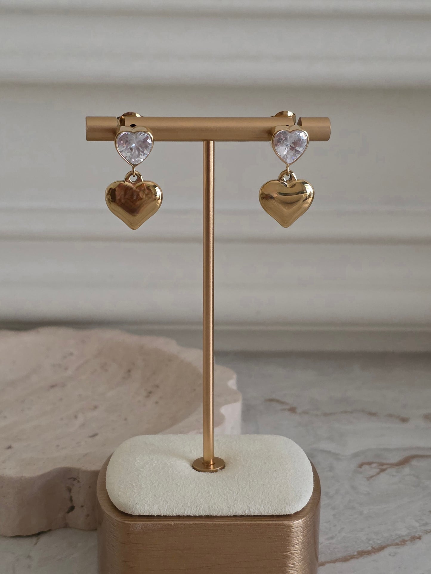 gold cubic zirconia heart earrings