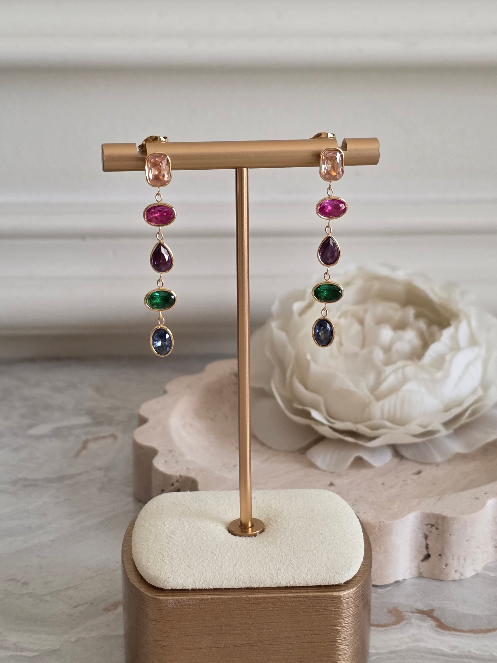 Tear drop coloured crystal earrings