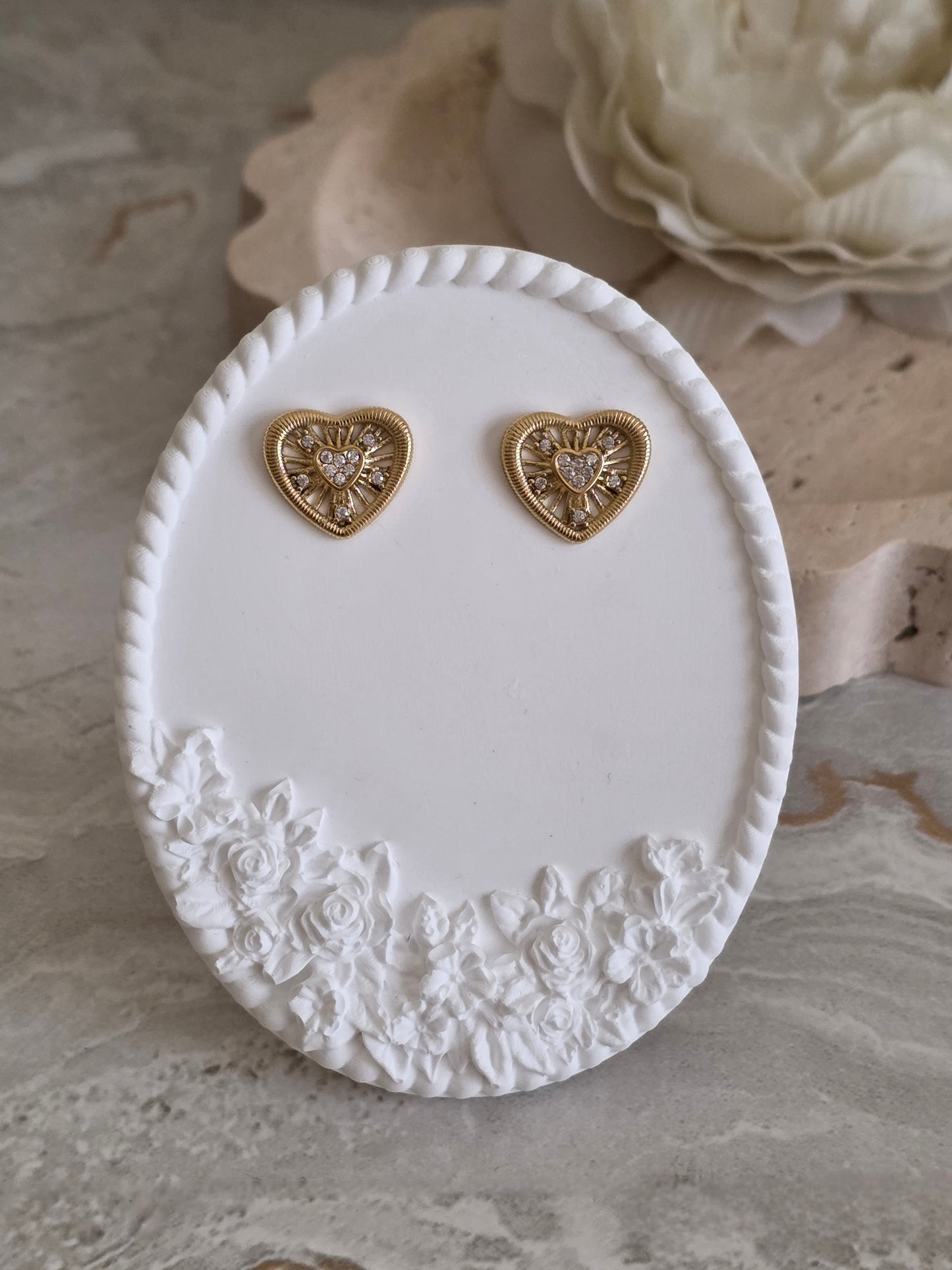 gold cubic zirconia heart earrings