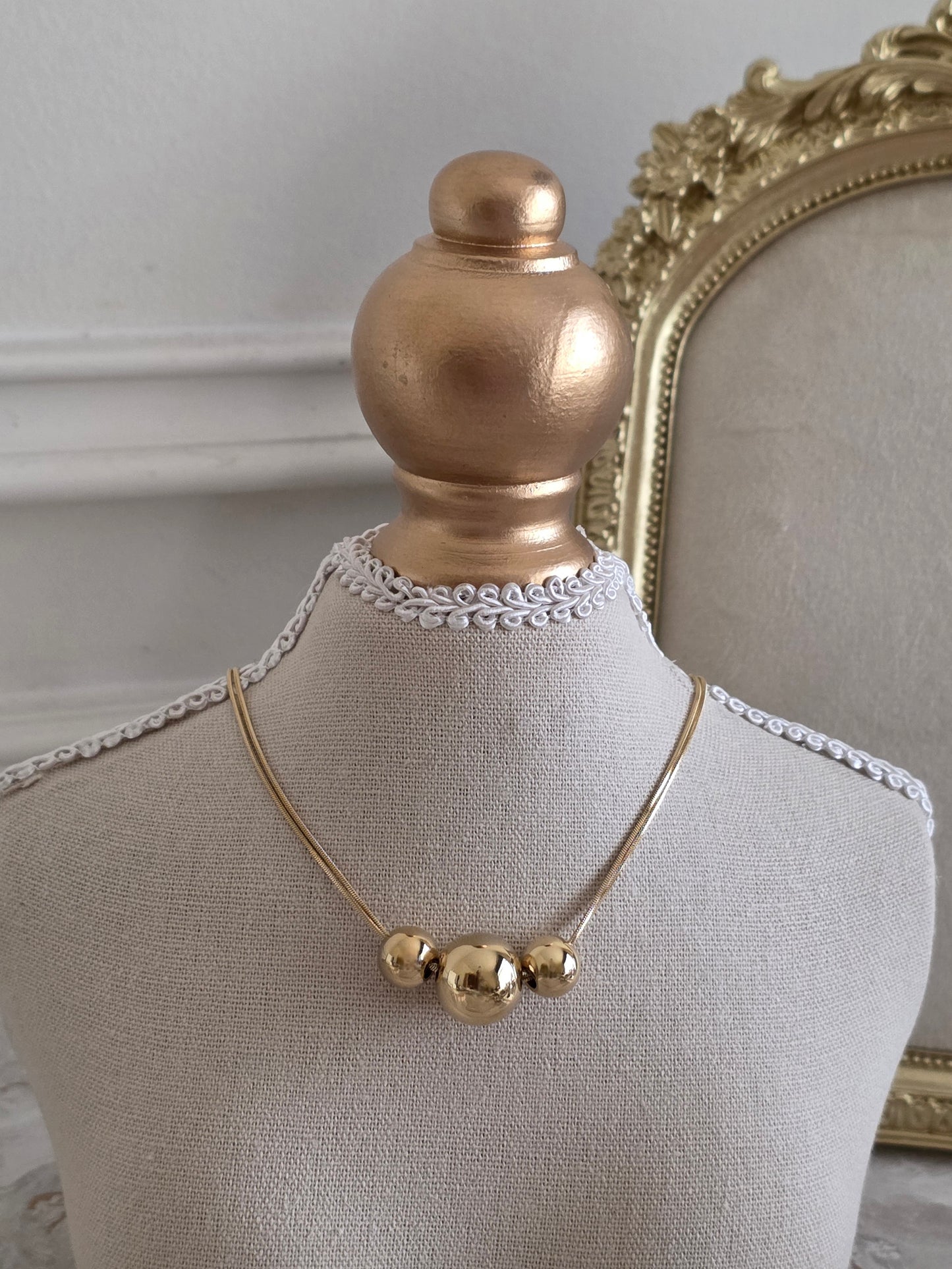 stainless steel gold statement ball necklace
