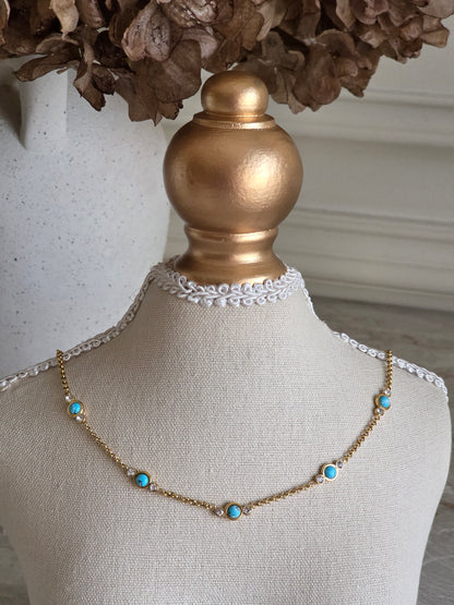 gold turquoise and cubic zirconia necklace