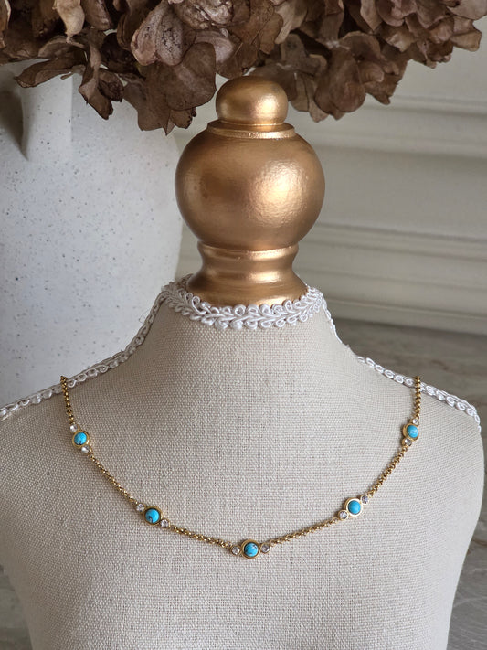 gold turquoise and cubic zirconia necklace
