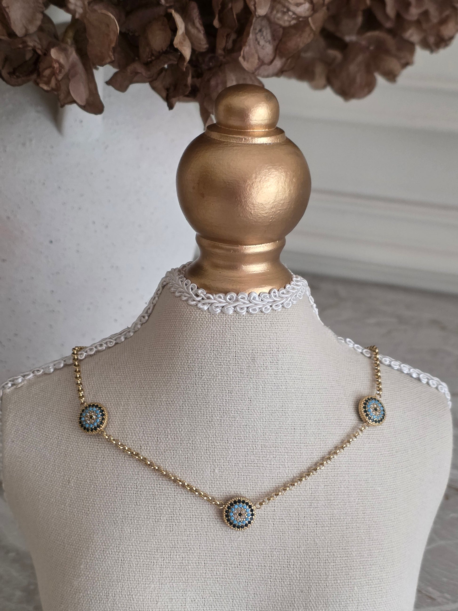 gold statement evil eye necklace