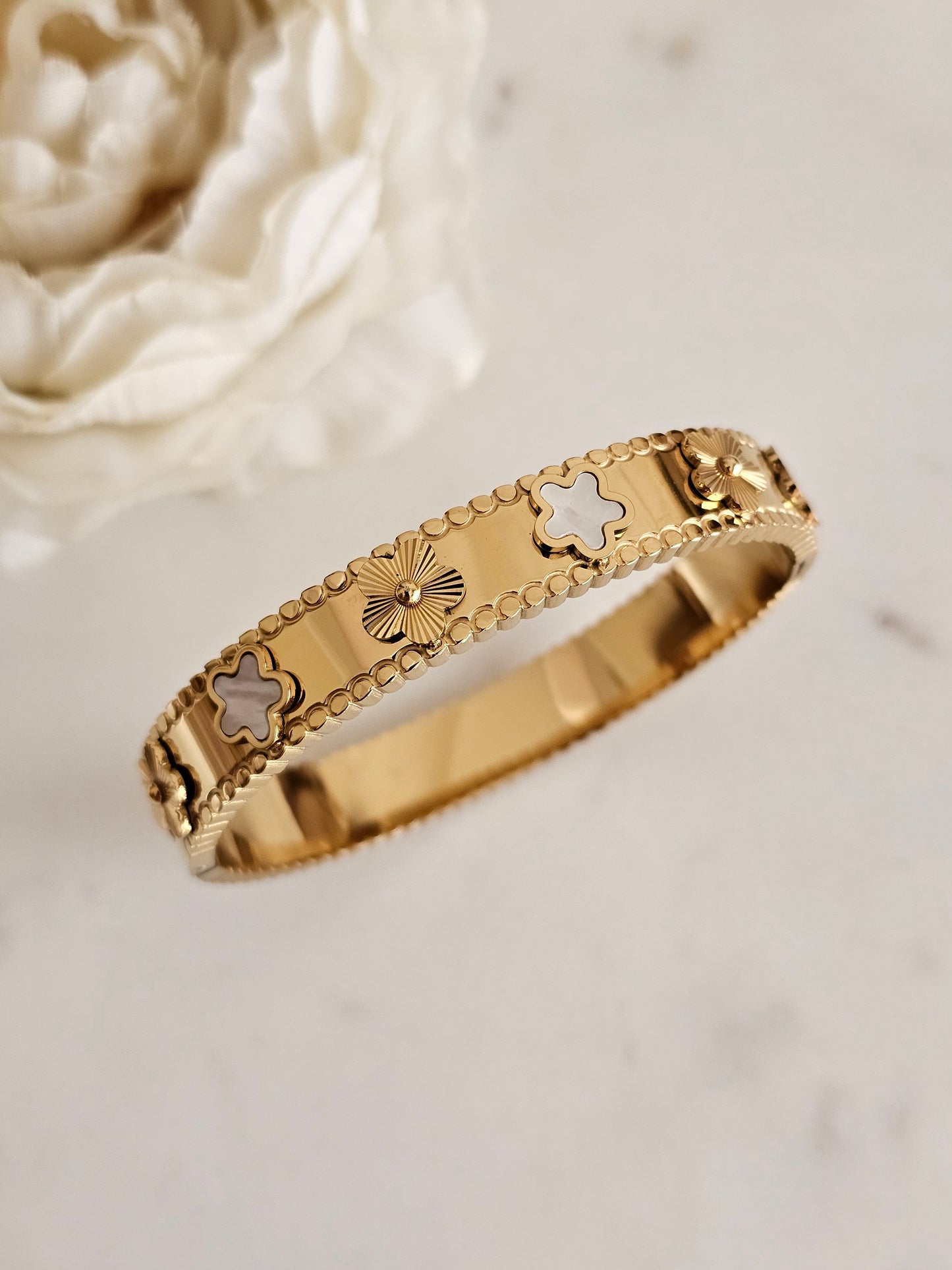 High quality stainless steel gold plated clover bangle