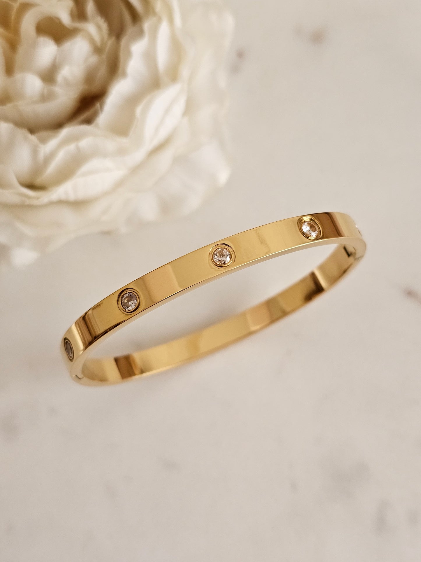 High quality stainless steel gold plated  Bangle with Cubic Zirconia