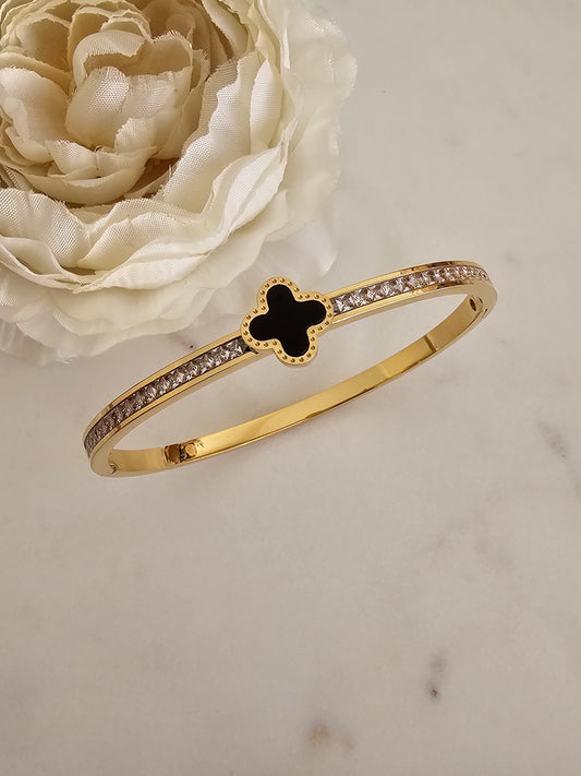 High quality stainless steel gold plated  Cubic zirconia clover bangle