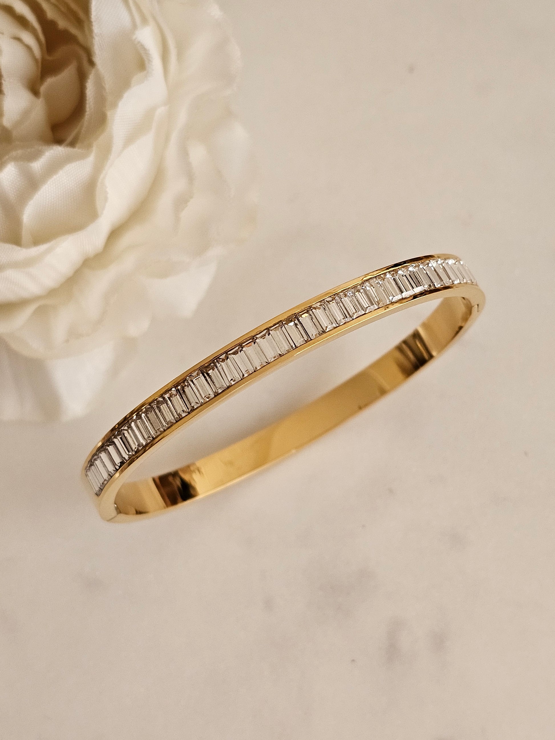 High quality stainless steel gold plated Cubic zirconia bangle