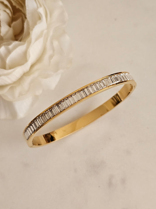 High quality stainless steel gold plated Cubic zirconia bangle