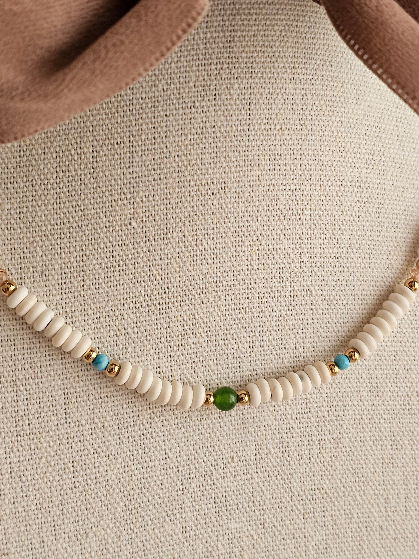 ELISE WHITE TURQUOISE BEAD NECKLACE