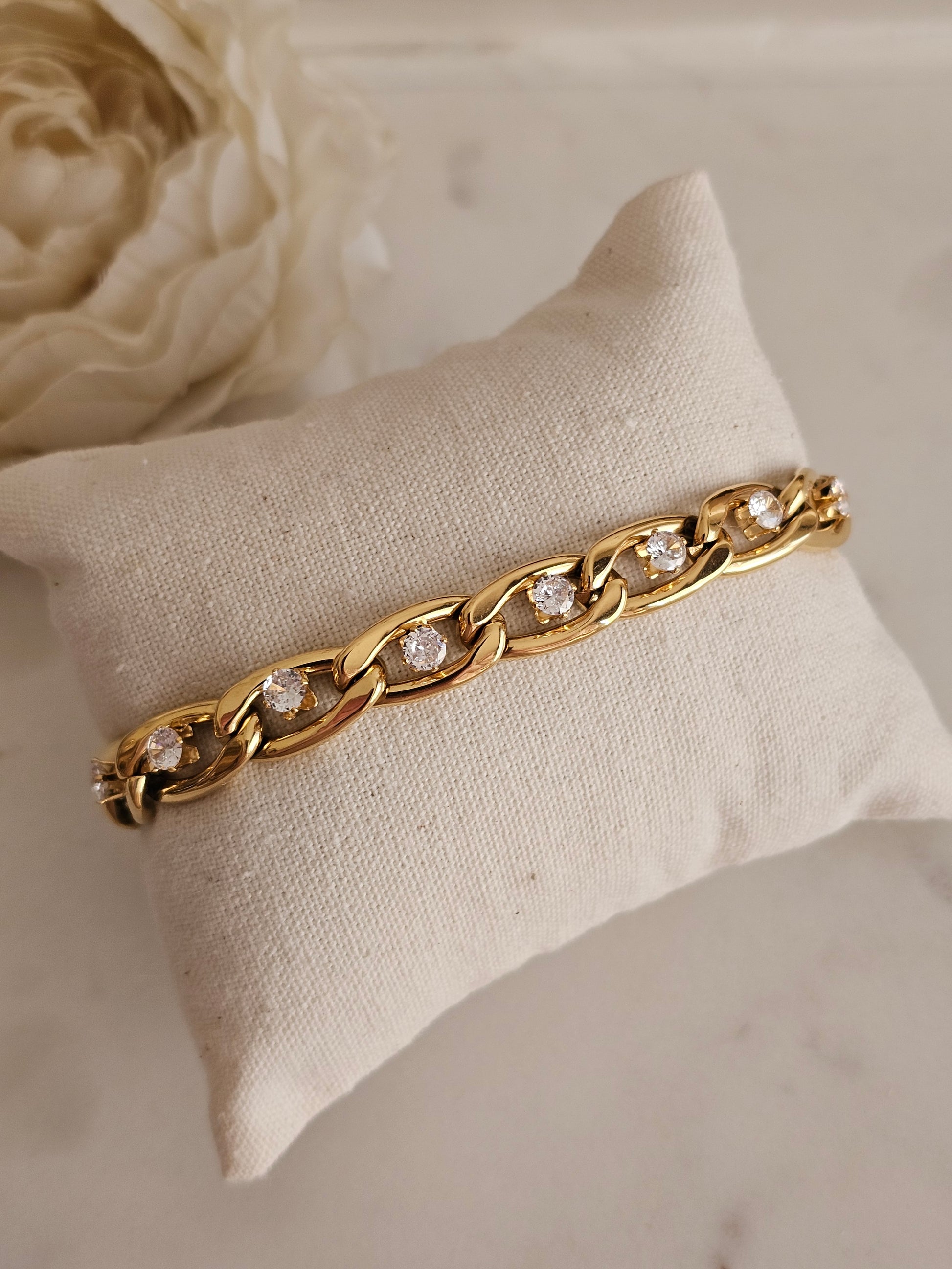 High quality stainless steel Cubic zirconia gold plated bracelet