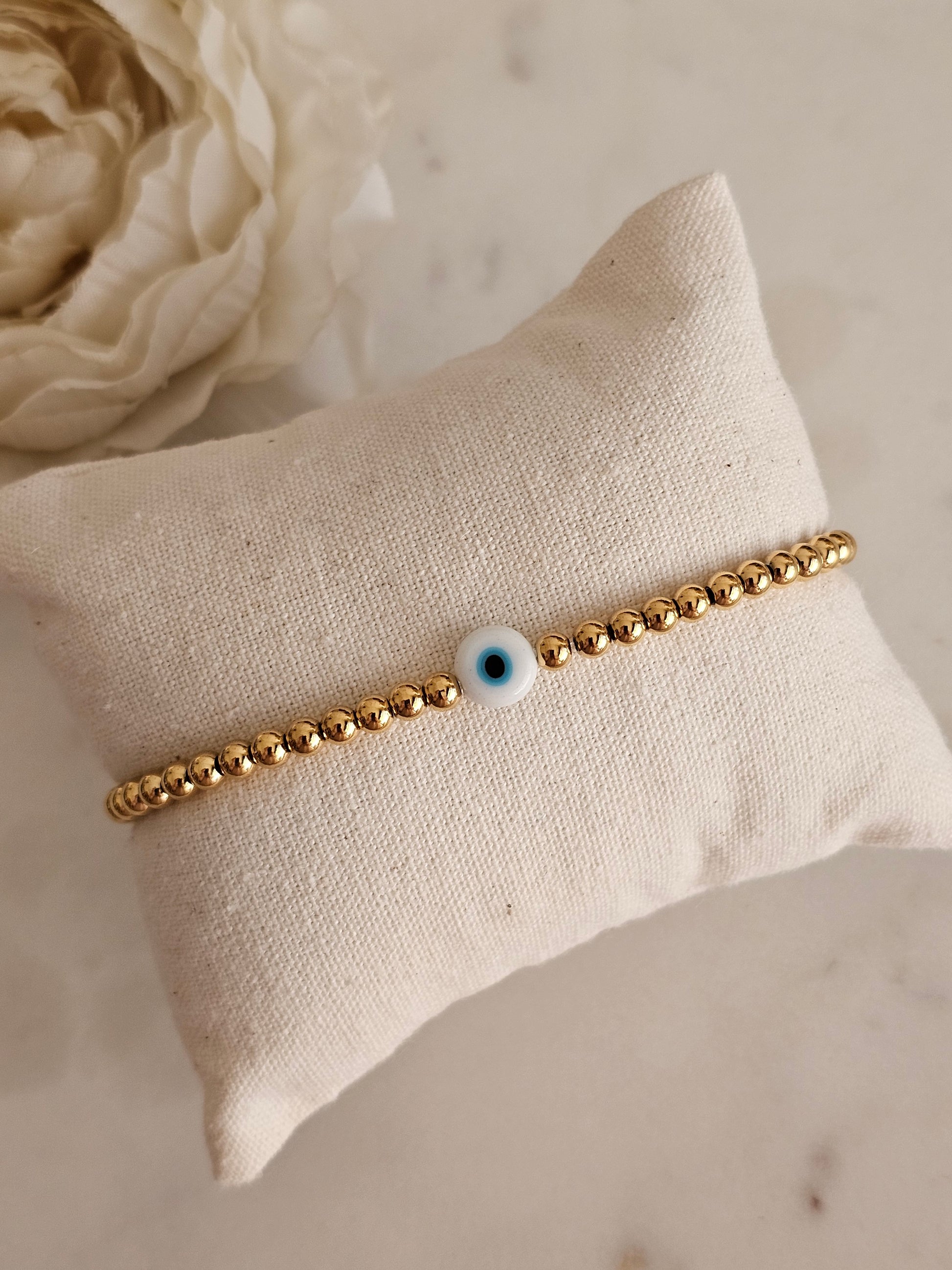 High quality stainless steel gold plated  beaded stretch band Evil Eye Bracelet