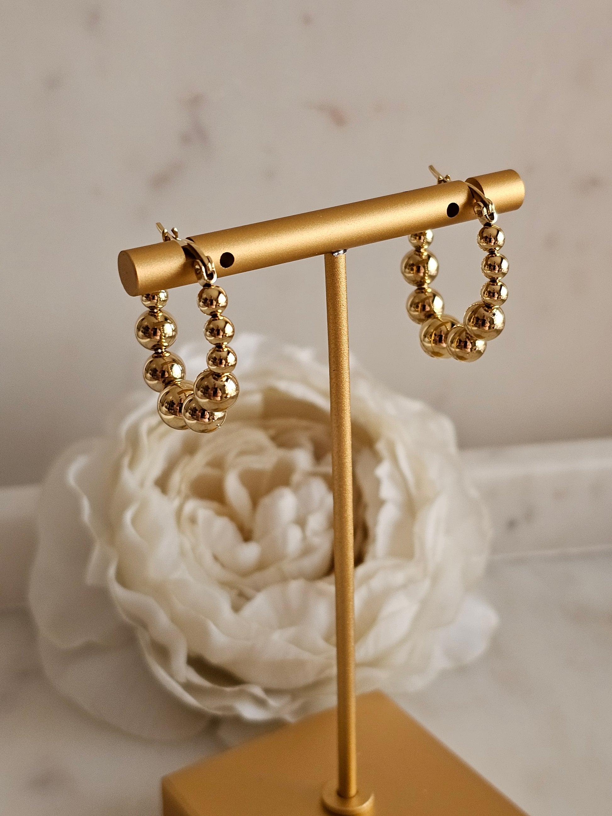 High quality stainless steel gold plated ball Hoop Earrings 