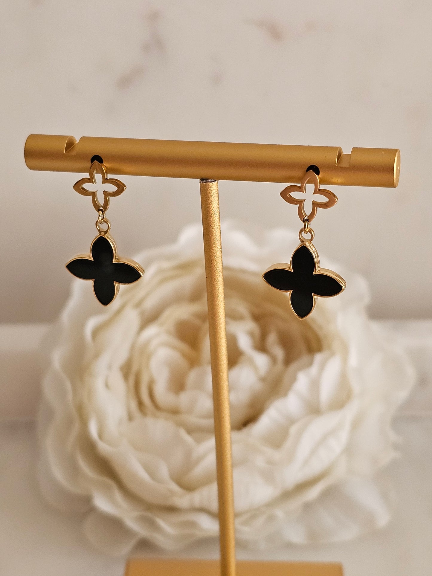 High quality stainless steel gold plated clover earrings 