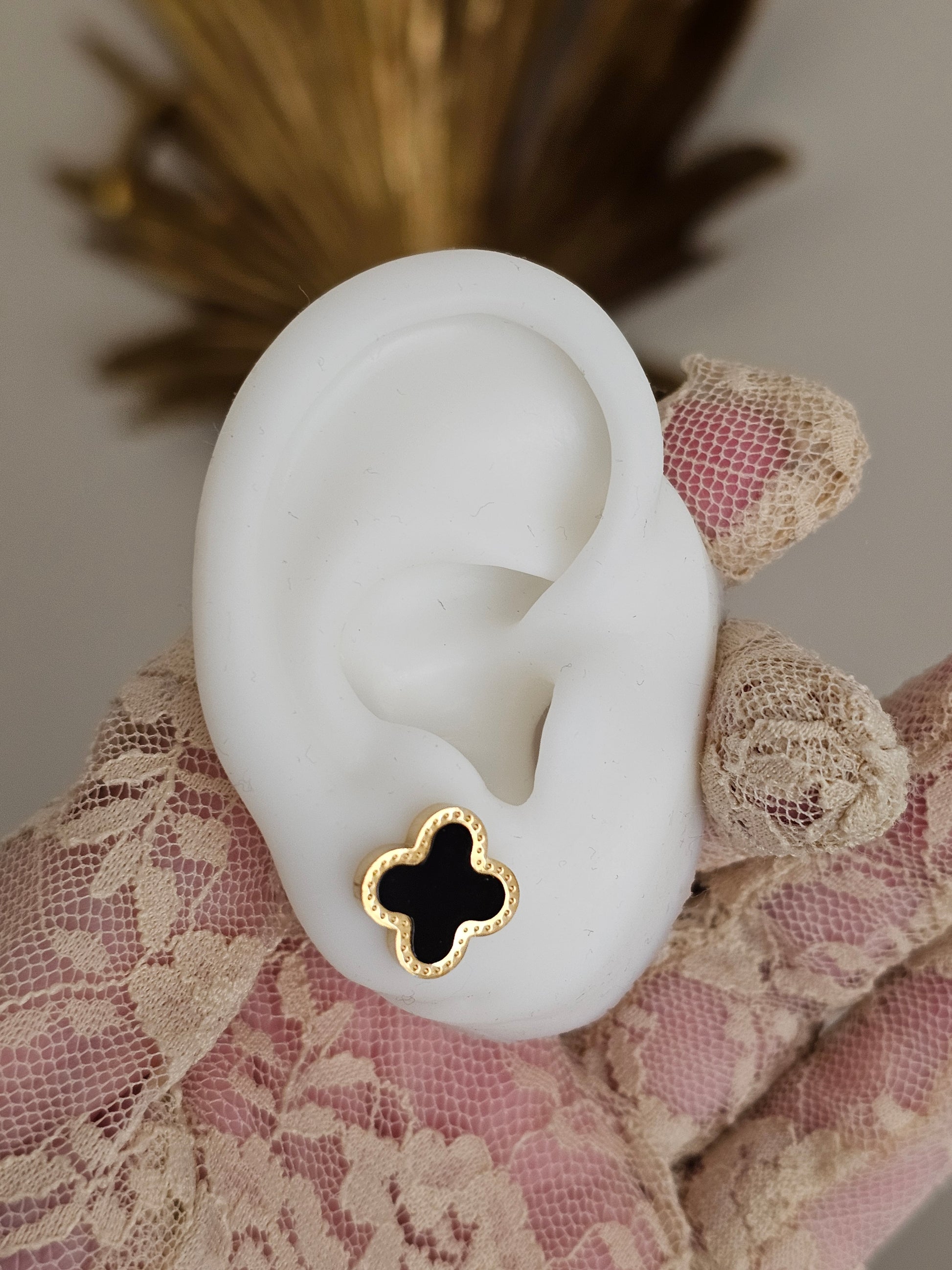 High quality stainless steel gold plated clover earrings 