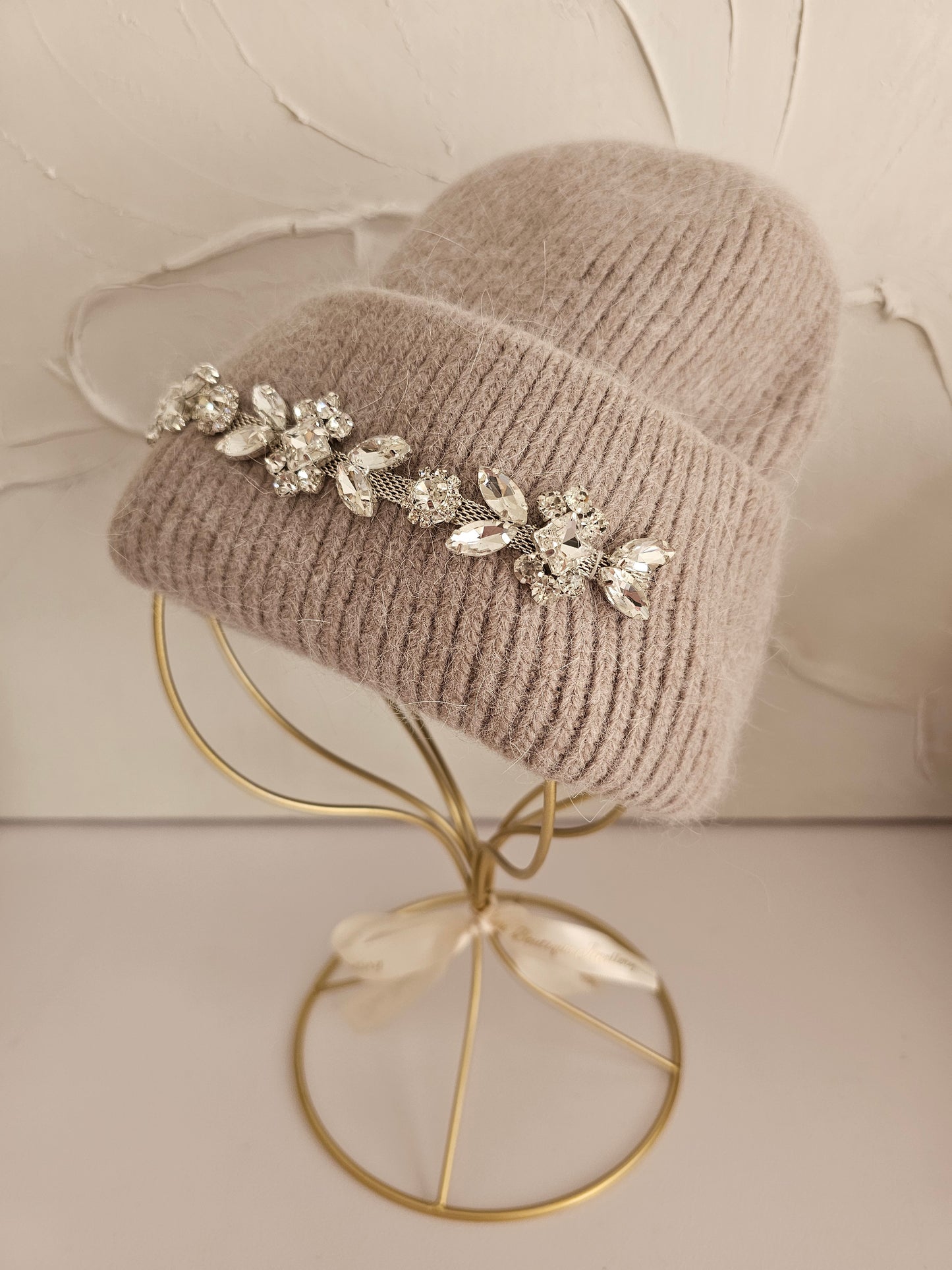 DIAMANTE FLOWER BEANIE