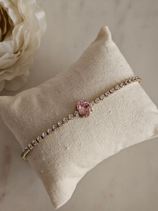 High quality stainless steel gold plated Cubic zirconia pink tennis bracelet