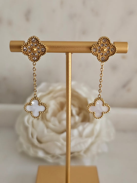 High quality stainless steel gold plated  long clover earrings 